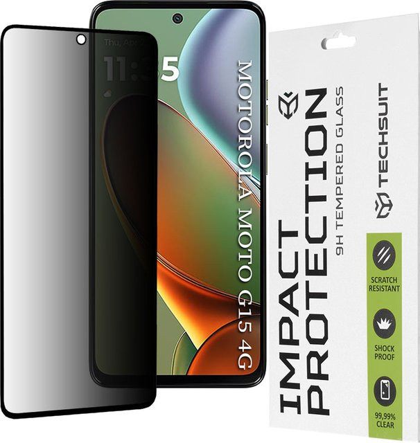 Techsuit Privacy Displayschutzfolie aus gehärtetem Glas für Motorola Moto G15 und Moto G15 Power, transparent, Full Glue - Bild 1