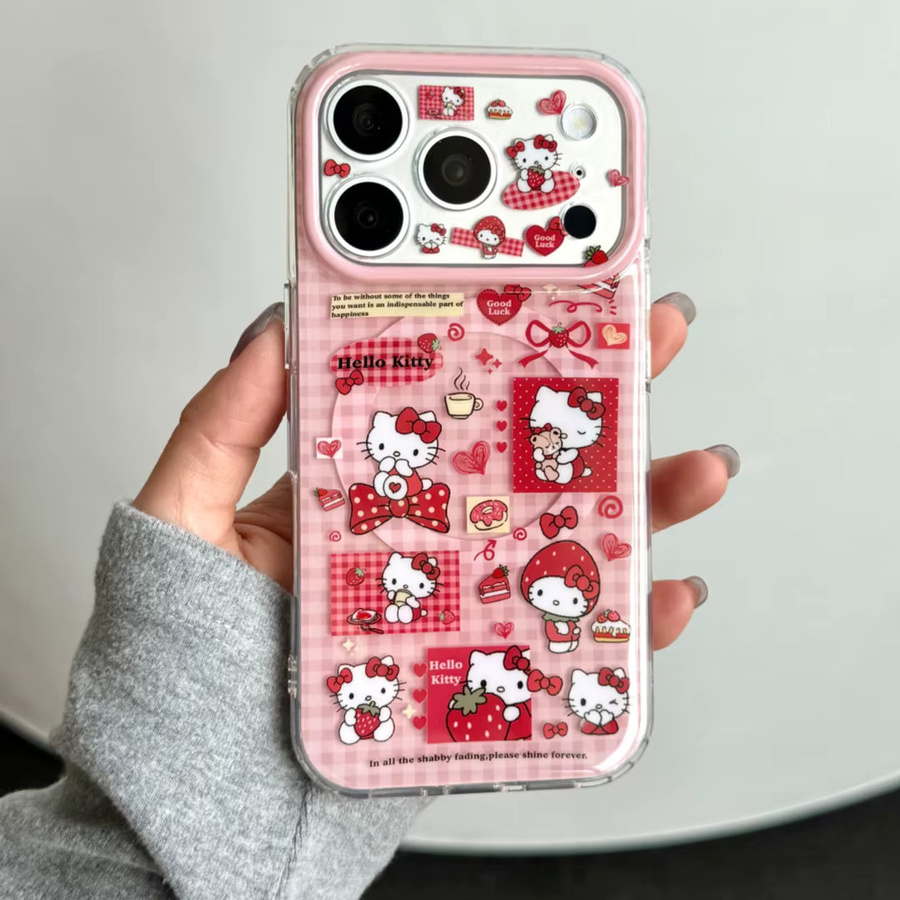 Hello Kitty Erdbeer Handyhülle mit Linsenschutz und stoßfester Abdeckung für Apple iPhone 17 16 15 14 Pro Max, Mehrfarbig - Bild 3