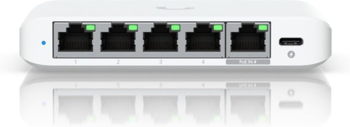 Ubiquiti UniFi Switch Flex Mini 2.5G Managed Desktop Switch in Weiß mit 4 x 2,5GBase-T und 1 x 2,5GBase-T PoE - Bild 2