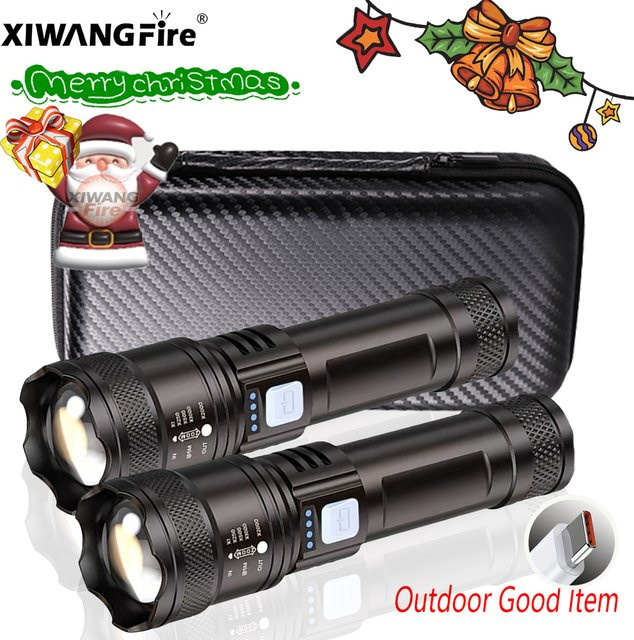 XIWANGFIRE Hochleistungs-LED-Taschenlampe in Schwarz, über USB wiederaufladbar, zoombar und wasserdicht, ideal für Camping, Wandern und Outdoor-Einsätze - Bild 1