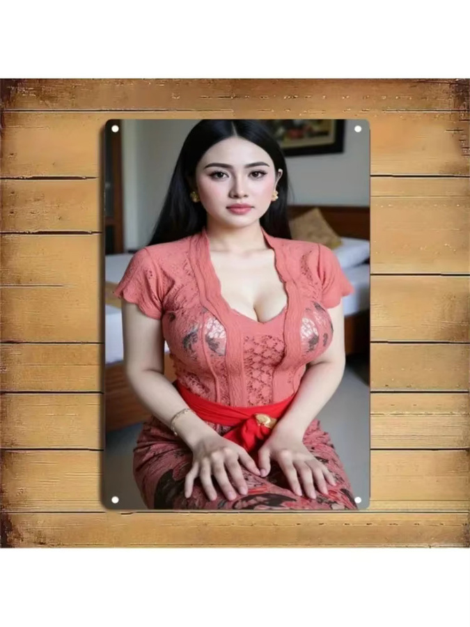 HELLOYOUNG Thai-Wanddekoration aus Metall mit orientalischem Frauenporträt in Rot und Gold - Bild 5
