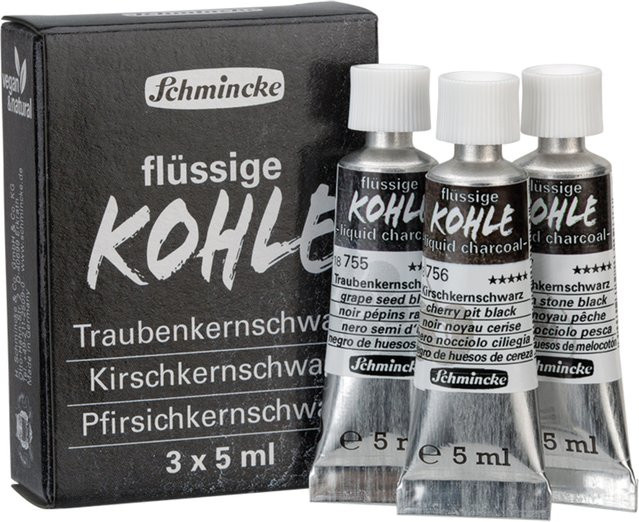 Schmincke Pigmente Trio flüssige Kohle Set in Schwarz - Bild 1