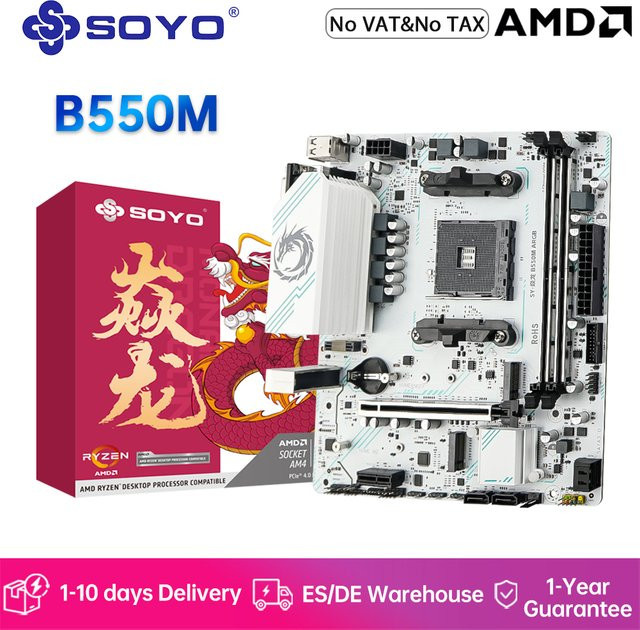 SOYO AMD B550M Micro-ATX Mainboard in Weiß mit Dual-Channel DDR4 und M.2 NVMe-Speicher sowie ARGB-Unterstützung für AM4 Ryzen Prozessoren - Bild 1