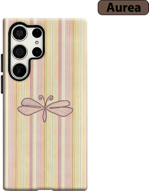 Stoßfeste Doppelschicht Handyhülle mit Libellen-Design in Rosa-Gelb für Samsung Galaxy S25 Ultra, S24 und S23 Ultra Plus - Bild 1