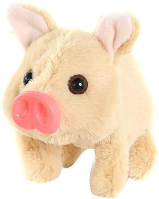 PRELEXT Elektrisches Schwein Plüschtier, braun, mit wedelndem Schwanz, kann laufen, ab 2 Jahren - Bild 1