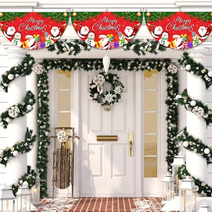 VIKAMA Weihnachts-Hängebanner Frohe Weihnachten in Rot, Textil-Wimpel für Zuhause und Veranda, Breite: 45 cm, Höhe: 90 cm - Bild 2
