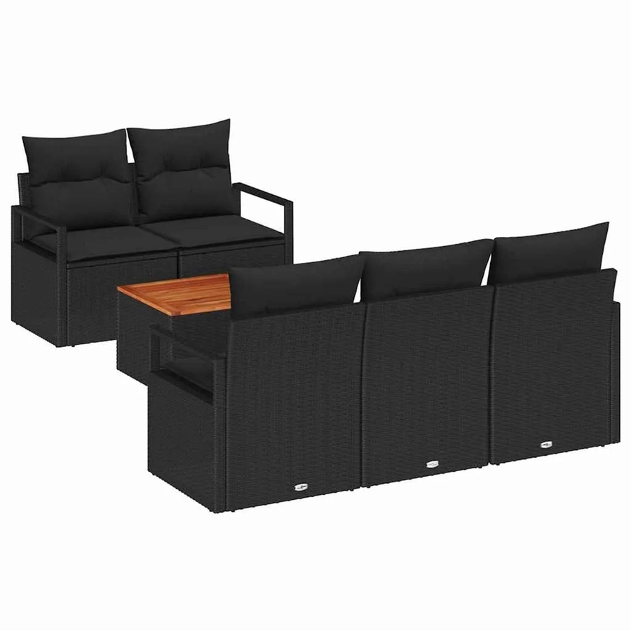 vidaXL Garten-Sofa-Set aus Poly Rattan mit Kissen, 6-teilig, Schwarz, modern, pulverbeschichtet - Bild 2