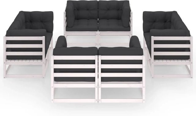 vidaXL 8-tlg Garten-Lounge-Set Modell 4 aus massivem Kiefernholz mit Kissen in Weiß und Anthrazit - Bild 1