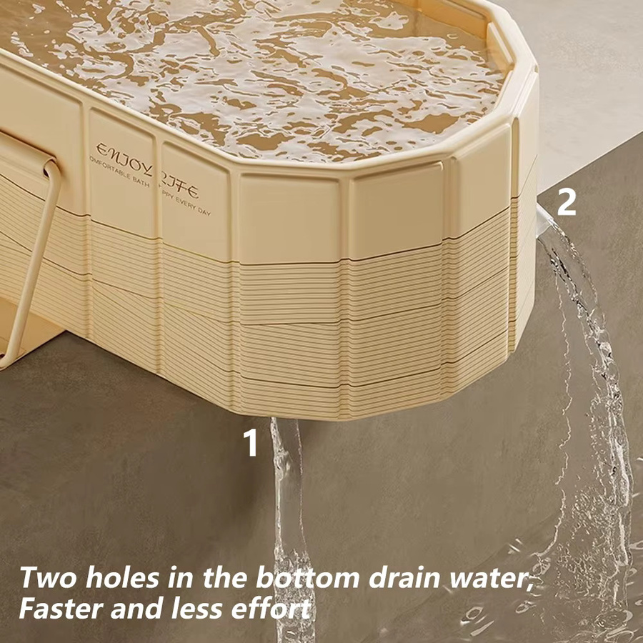 Faltbare Badewanne von YUNMIAN in Beige, tragbare Doppel-Badewanne aus PVC für Erwachsene, 1,5 m Länge - Bild 4