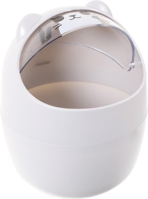 Mini Mülleimer mit Cartoon-Design als Tisch-Abfallbehälter und Aufbewahrungskorb in Weiß, B/H: 12,5 x 16,0 cm - Bild 1