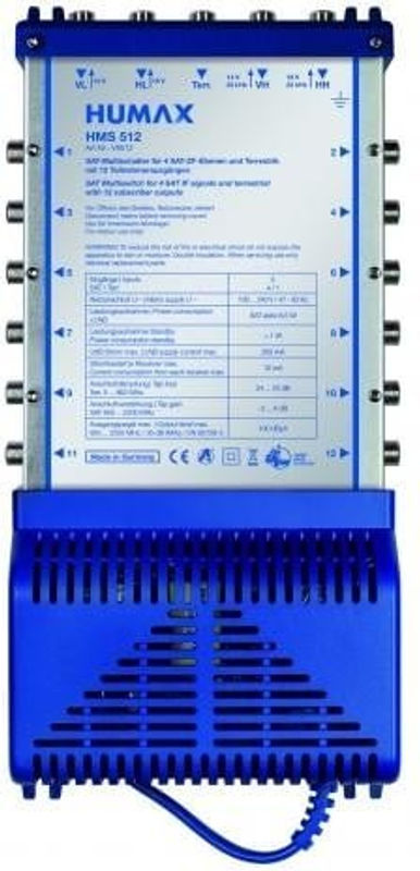 Humax HMS 512 Multischalter für 12 Teilnehmer mit 5 Eingängen inklusive 1x terrestrischem Eingang in Blau - Bild 2