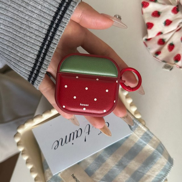 Retro Leder Kopfhörer-Schutzhülle mit Polka Dots für Apple AirPods 1 2 3 4 Pro Pro2 Pro3 in Rot-Grün - Bild 1