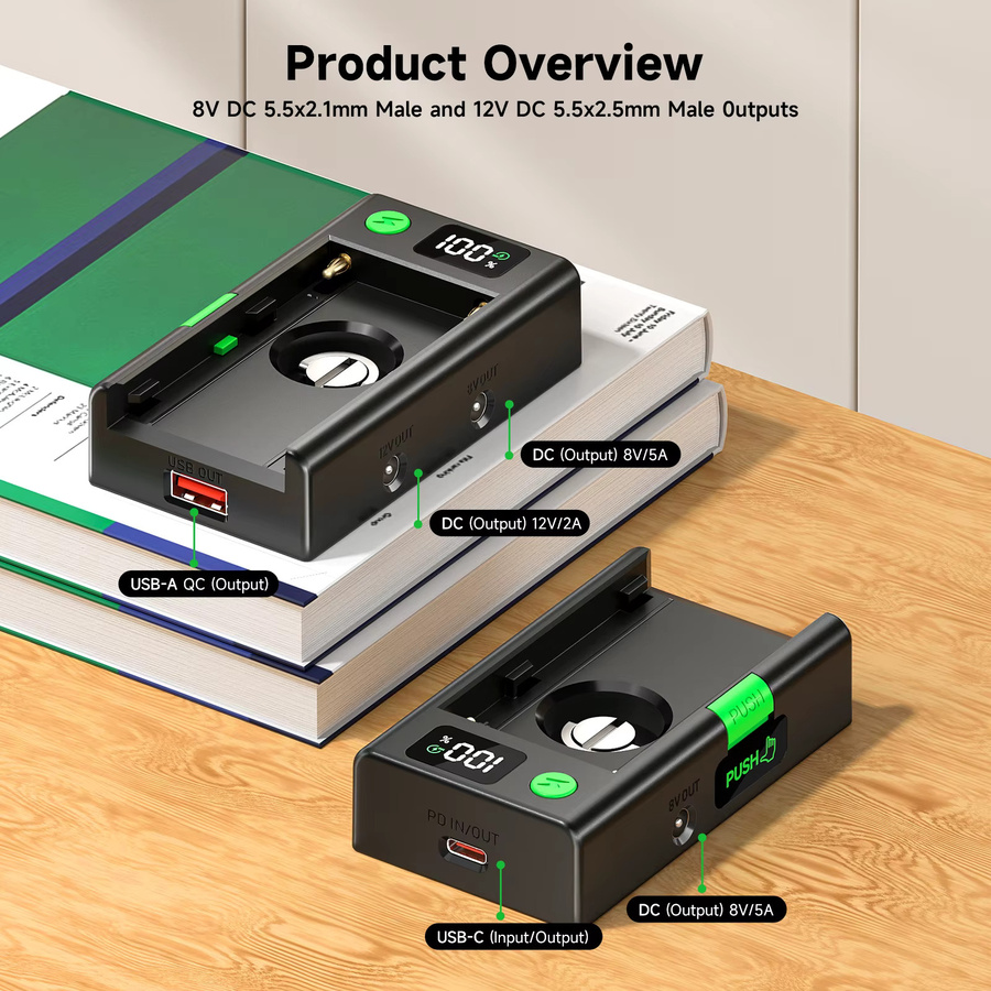 PALO NP-F Batterieladegerät mit Batterieadapterplatte und Kaltschuhadapter sowie 1/4 Zoll Anschluss für NP-F550 F750 F970 F980, Schwarz - Bild 6