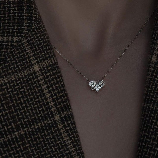 Halskette mit Herz Charm Anhänger, 925 Silber, Zirkon, Damen, grau - Bild 1