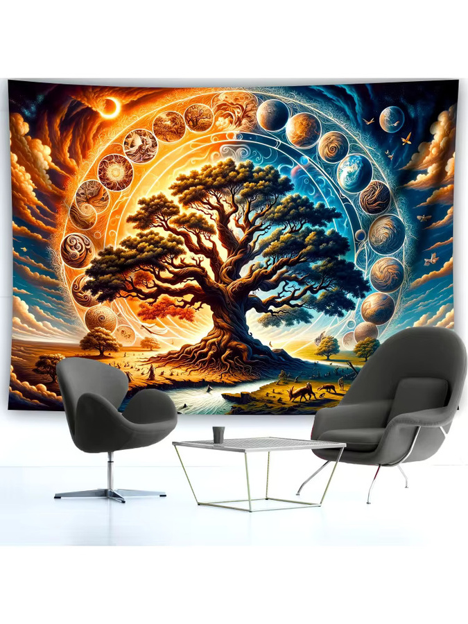 VIKAMA Kosmischer Baum des Lebens Wandteppich, abstrakter Boho Wandbehang in Multicolour - Bild 6