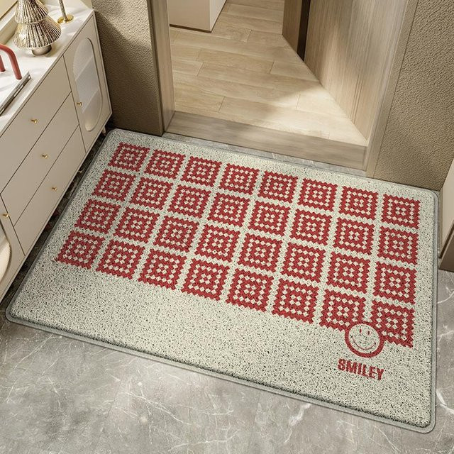Rote Schmutzabweisende Fußmatte mit Seidenkreis-Design aus PVC und Polyester, Anti-Rutsch, B/T: 60 x 90 cm - Bild 1