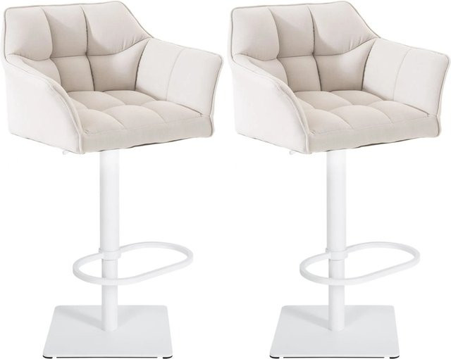 DELUKE 2er Set Barhocker SIHAR in Weiß, höhenverstellbare Barstühle aus Stoff mit Lehne und 360 Grad Drehbarkeit, B/T/H: 64 x 45 x 88 cm - Bild 1