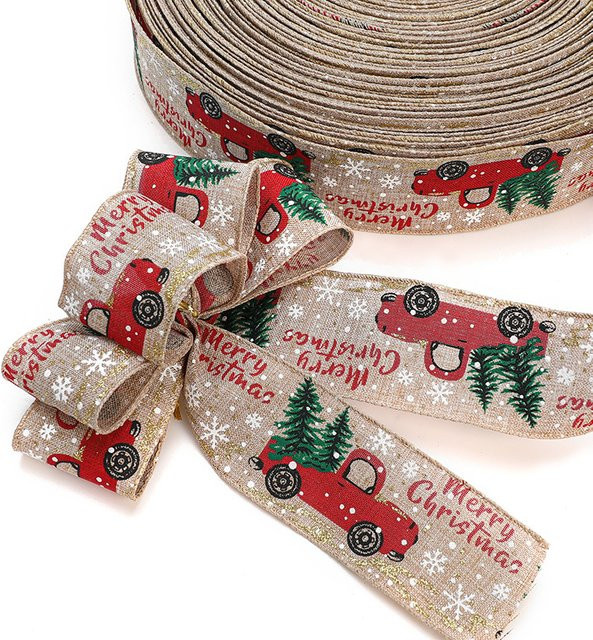 Braunes Stoffband für Weihnachtsdekoration und Geschenke mit verdrahtetem Rand für DIY-Bögen und Kränze - Bild 1