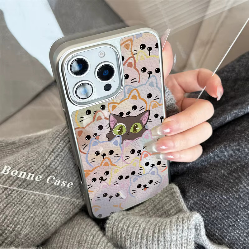 AIR PLUS Sturzsichere Handyhülle mit Kätzchen-Leder-Textur für Apple iPhone 11 bis 17 Pro Max in Multicolour - Bild 2