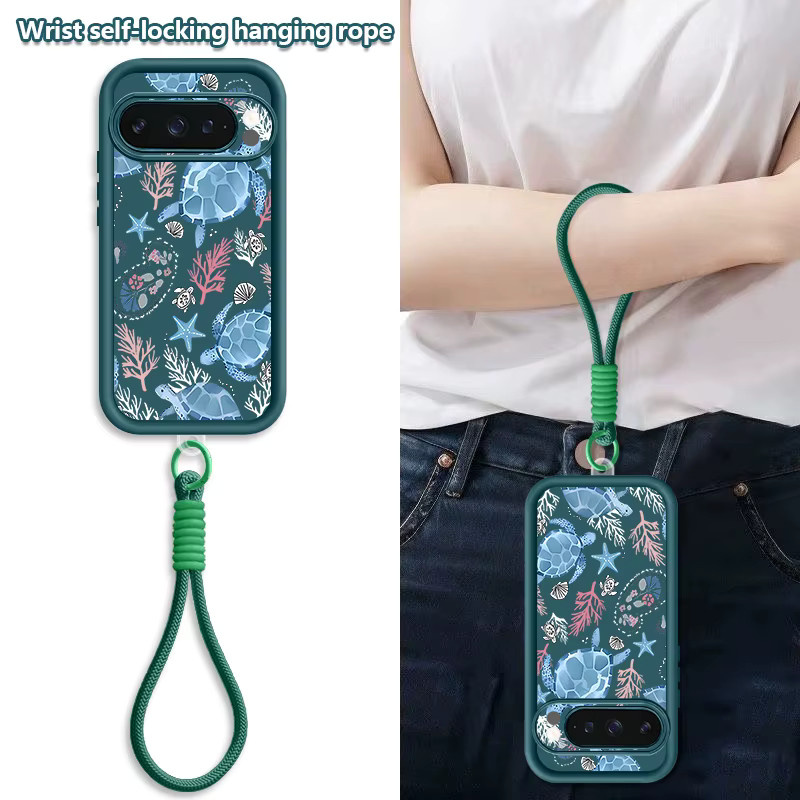 YISHANGOU Silikon Handyhülle mit Trageband im Hai- und Schildkröten-Design für Google Pixel 10 9 Pro XL 8 7 Pro, Farbe: Braun - Bild 1