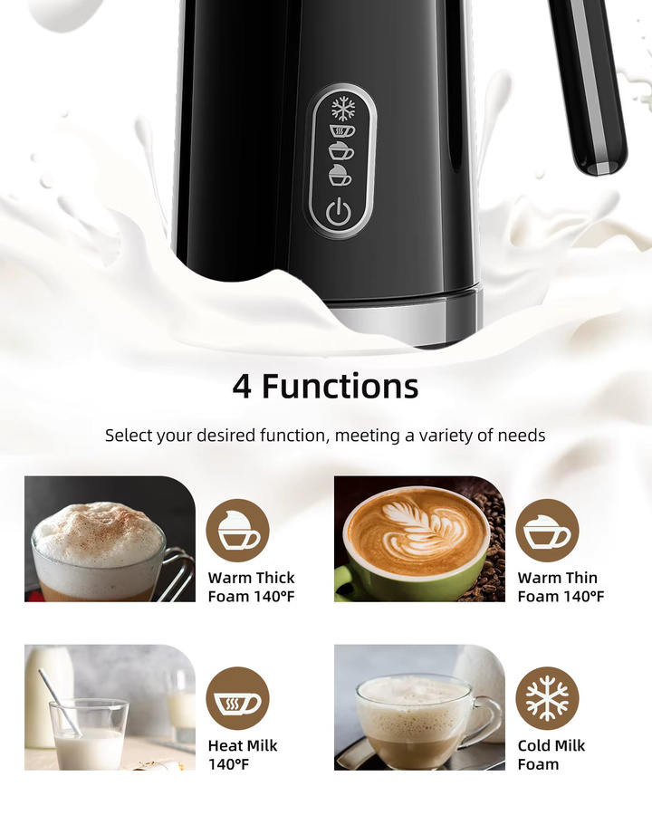Biolomix 4 in 1 elektrischer Milchaufschäumer für Heiß- und Kaltmilch, ideal für Latte Macchiato und Cappuccino, in Weiß oder Schwarz - Bild 2