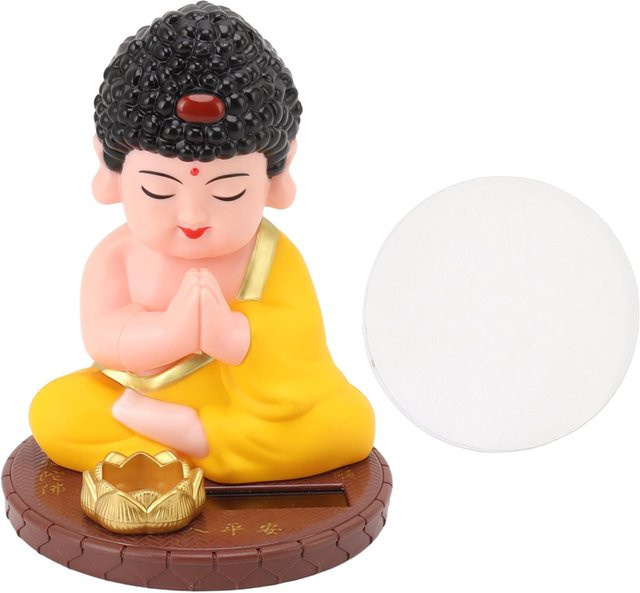 OutsideWorld Nickende Buddha Statue mit Solarpanel als dekorative Mönchsfigur in Beige - Bild 1