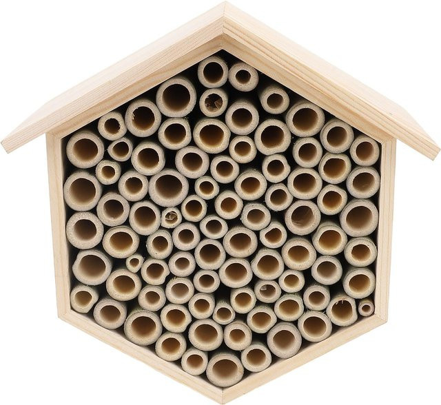 GoolRC Bienenhaus aus Holz in Beige als sechseckiges Insektenhotel zur Förderung von Bestäubern im Garten - Bild 1