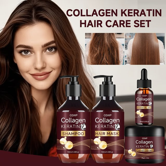 GSWP Keratin-Pflegeset, 4-teilig, Shampoo, Conditioner, Maske & Öl - Bild 1