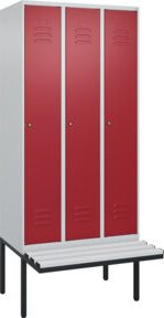 C+P Spind Classic PLUS Garderobenspind mit Sitzbank, 3 Abteile, Lichtgrau, B/T/H: 212 x 90 x 81,5 cm - Bild 1