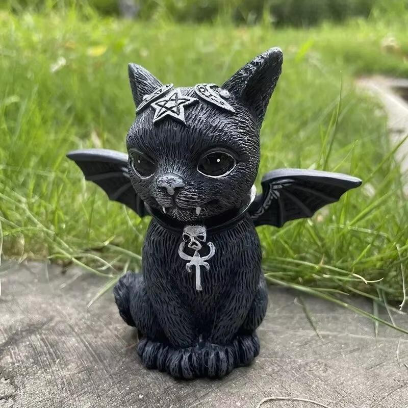 Schwarze Katze Statue als dekorative Hexenfigur aus Harz für Halloween und die Schreibtischdekoration - Bild 4