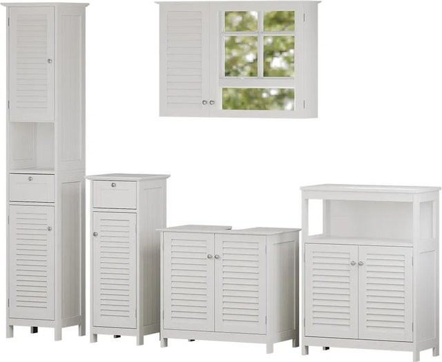 Vicco Badmöbel-Set Riad in Weiß mit Spiegelschrank, Waschtischunterschrank, Hochschrank, Midischrank und Sideboard im modernen Design - Bild 1