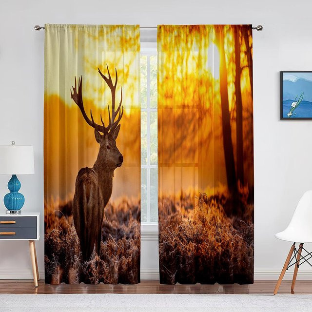 Transparentes Chiffon-Voile-Vorhang mit bunten Tiertotems von Super Six, Breite: 100 cm, Höhe: 250 cm - Bild 1