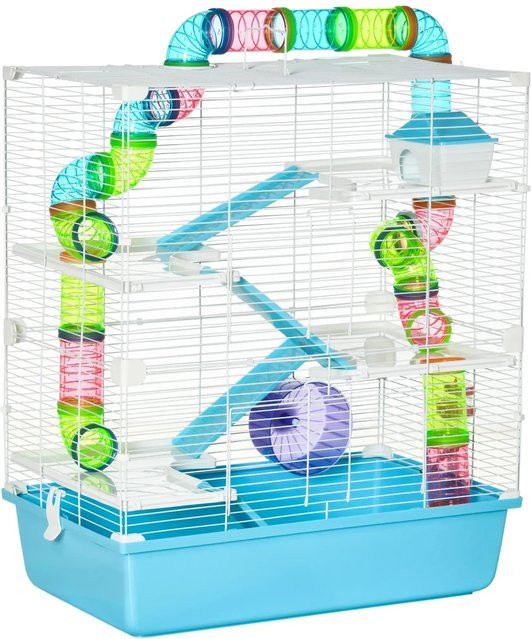 PawHut Kleintierkäfig aus Stahldraht und Kunststoff in Hellblau-Weiß, B: 36 cm, H: 69 cm - Bild 1