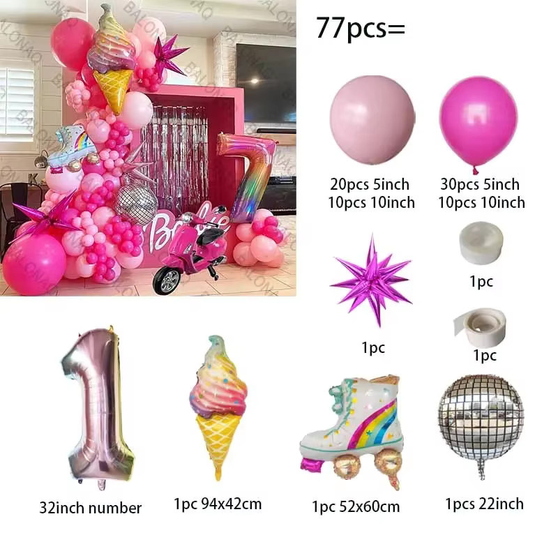 BALONAQ 77-teiliges Ballon-Set für Kindergeburtstage und Babypartys im Eiscreme- und Prinzessinnen-Design in Pink und Grün - Bild 2