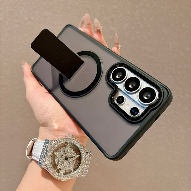 MagSafe Magnet-Klappständer Hülle für Samsung Galaxy S25 S26 S24 S23 Ultra Plus FE mit matter durchscheinender Rückseite in Schwarz und Transparent - Bild 1