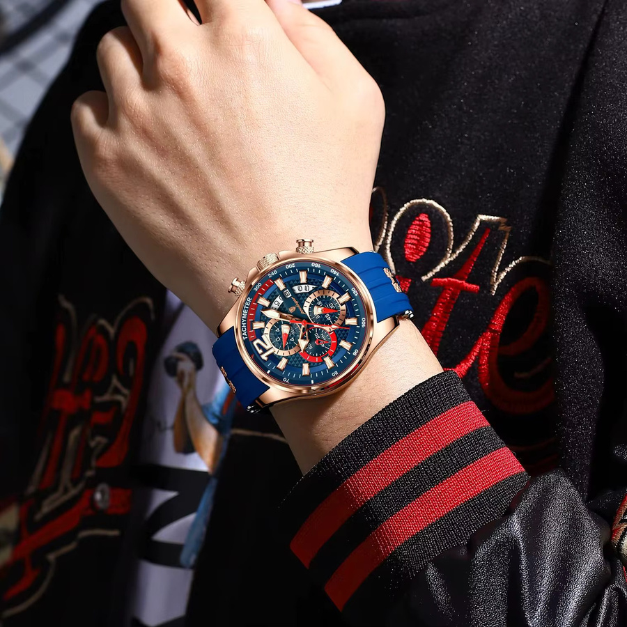 POEDAGAR Chronograph, Quarz, Silikon, Blau, Herren - Bild 6