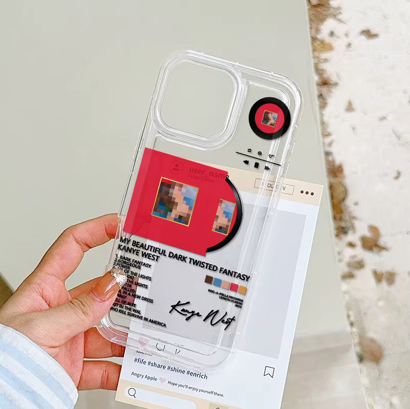 MINISO Stoßfeste Handyhülle Kanye West Design für iPhone 15 14 13 12 11 Pro Max und weitere Modelle, Transparent - Bild 2