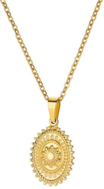 Halskette Edelstahl, Gold, Zirkonia, Sonnenanhänger, Damen, 45 cm - Bild 1