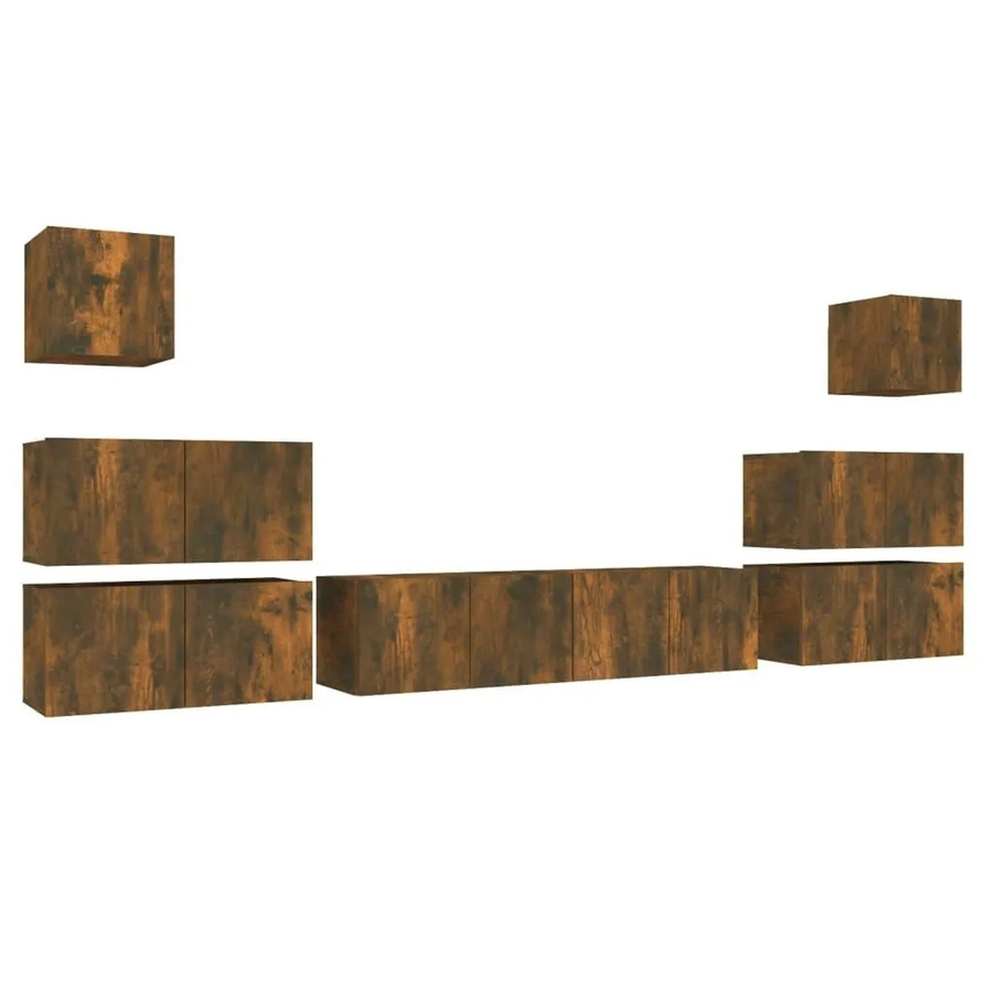 vidaXL 8-teiliges TV-Schrank-Set aus Holzwerkstoff in Räuchereiche, Braun - Bild 2