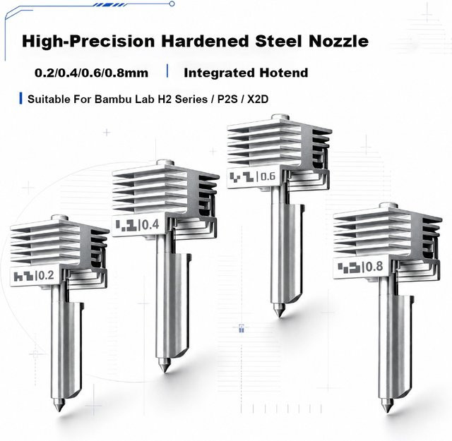 Sirol Gehärtete Stahldüse P2S X2D Hotend für Bambu Lab H2C H2S H2D 3D-Drucker in Silber - Bild 1