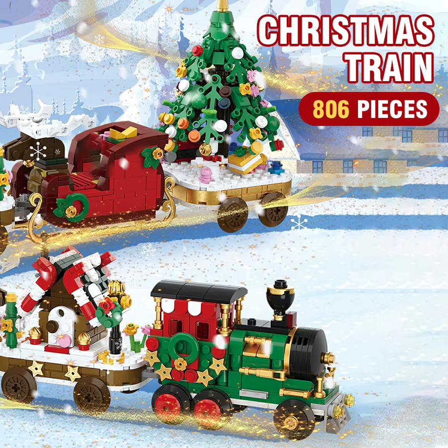 CONUSEA Weihnachts Bausteine Set mit Santa Claus, Schlitten und Kutsche, Mehrfarbiges DIY Montage Spielzeug für Kinder - Bild 2