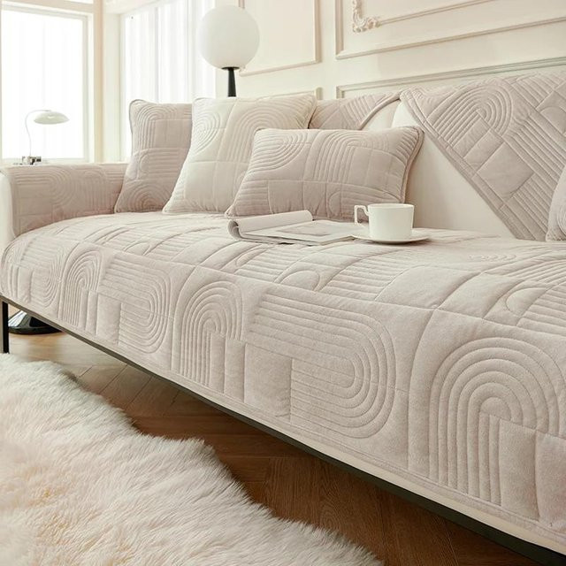 Yupartex Rutschfester Plüsch-Sofamattenbezug aus Samt in Beige, universeller L-förmiger Ecksofa-Schonbezug für Chaiselongue, Breite: 70 cm, Tiefe: 70 cm - Bild 1