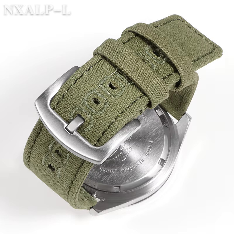 Uhrenarmband Nylon-Canvas, Armeegrün, 18 mm, 20 mm, 22 mm, Unisex - Bild 2