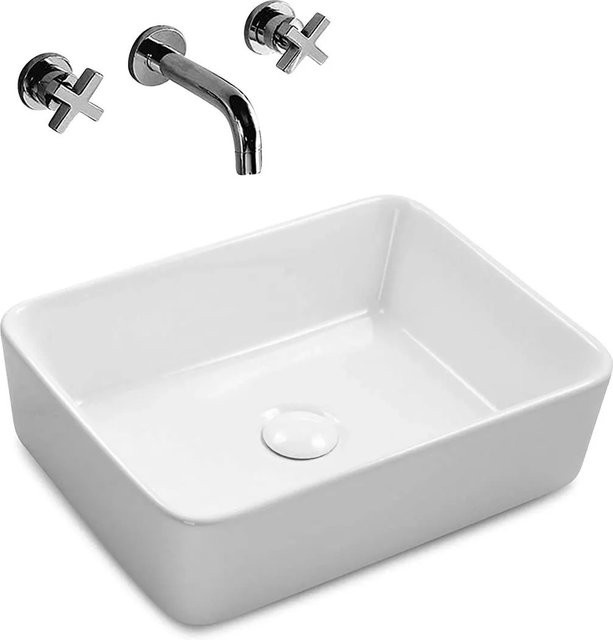 Stilform Aufsatzwaschbecken Soho aus Keramik mit Nano-Coating, Weiß, Breite: 48 cm, Tiefe: 37 cm, Höhe: 12 cm - Bild 1