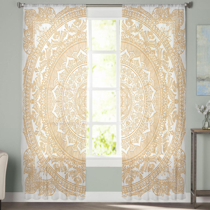 Boho-Vintage-Mandala-Blumen-Fenstervorhänge von A Family Of Home Textiles aus transparentem Chiffon-Tüll in Beige, Breite: 135 cm, Höhe: 160 cm - Bild 2