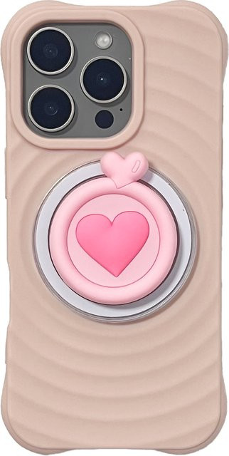 Handyhülle mit Cartoon Silikon Herz-Handyhalter Grip Tok in Rosa für iPhone 17 Pro Max und iPhone 16 Pro Max - Bild 1