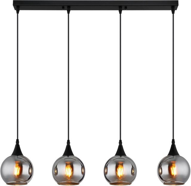 Globo Lighting Pendelleuchte Nika in Schwarz und Transparent mit 4 E27 Fassungen aus Glas und Metall - Bild 1