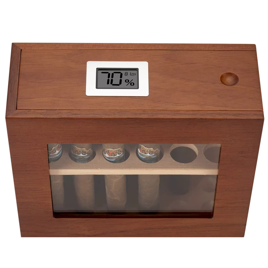 XIFEI Zigarren-Humidorbox aus Holz mit Glasfenster und Hygrometer in Braun - Bild 3