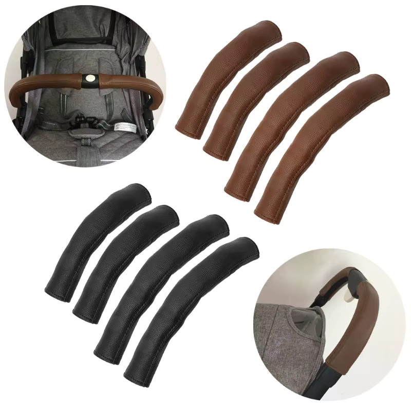 4er-Set Kinderwagen Griffschutz aus Leder für die Armlehne in Schwarz und Braun - Bild 2