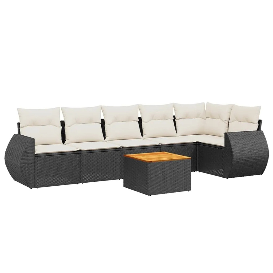vidaXL 7-teilige Garten-Sofagarnitur aus Poly-Rattan und Akazienholz in Schwarz mit Kissen - Bild 2